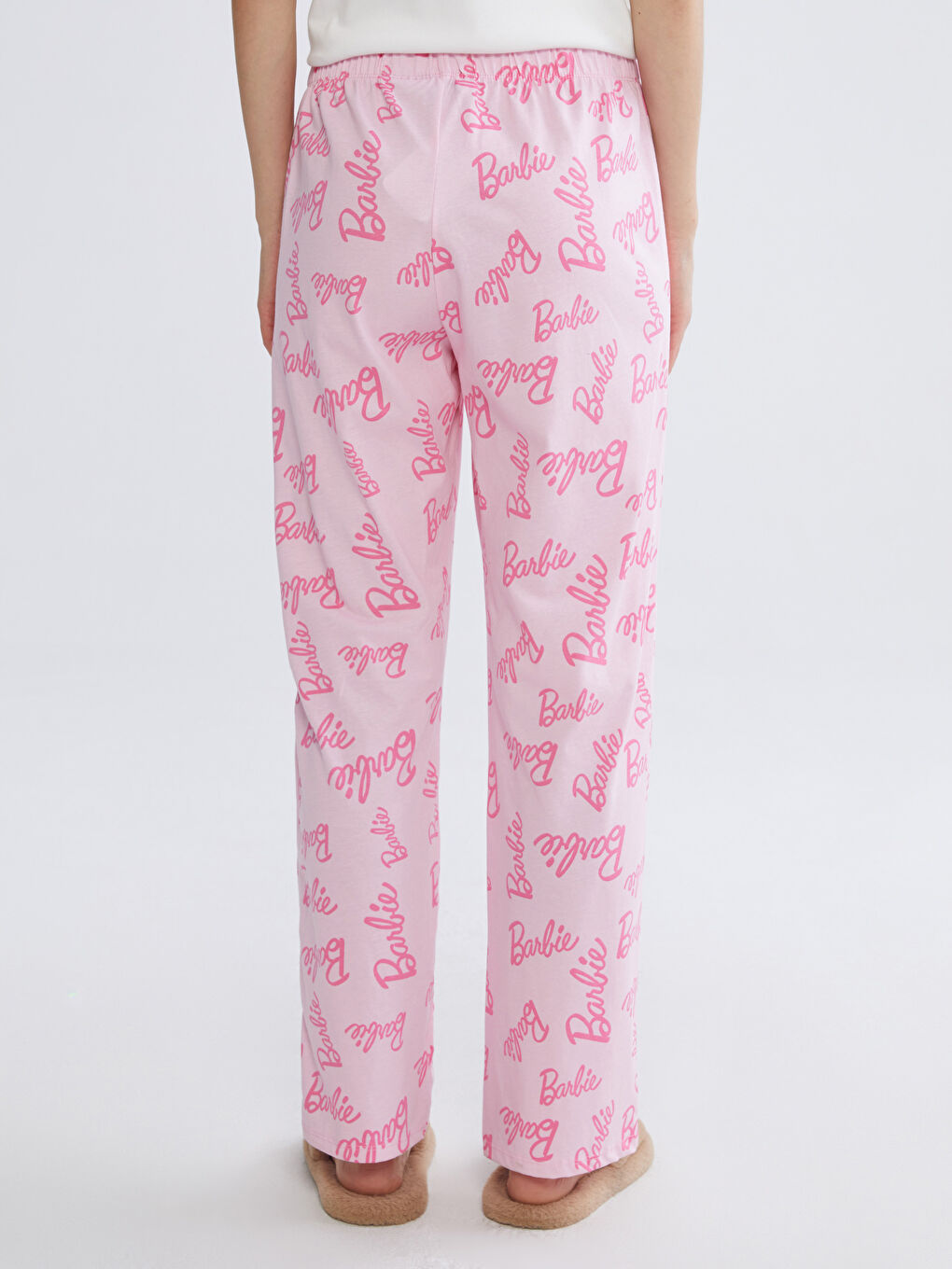 Pembe Beli Lastikli Barbie Baskılı Kadın Pijama Altı-3