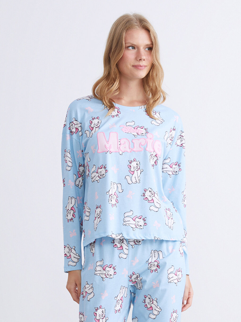 Mavi Bisiklet Yaka Aristocats Baskılı Kadın Pijama Üst