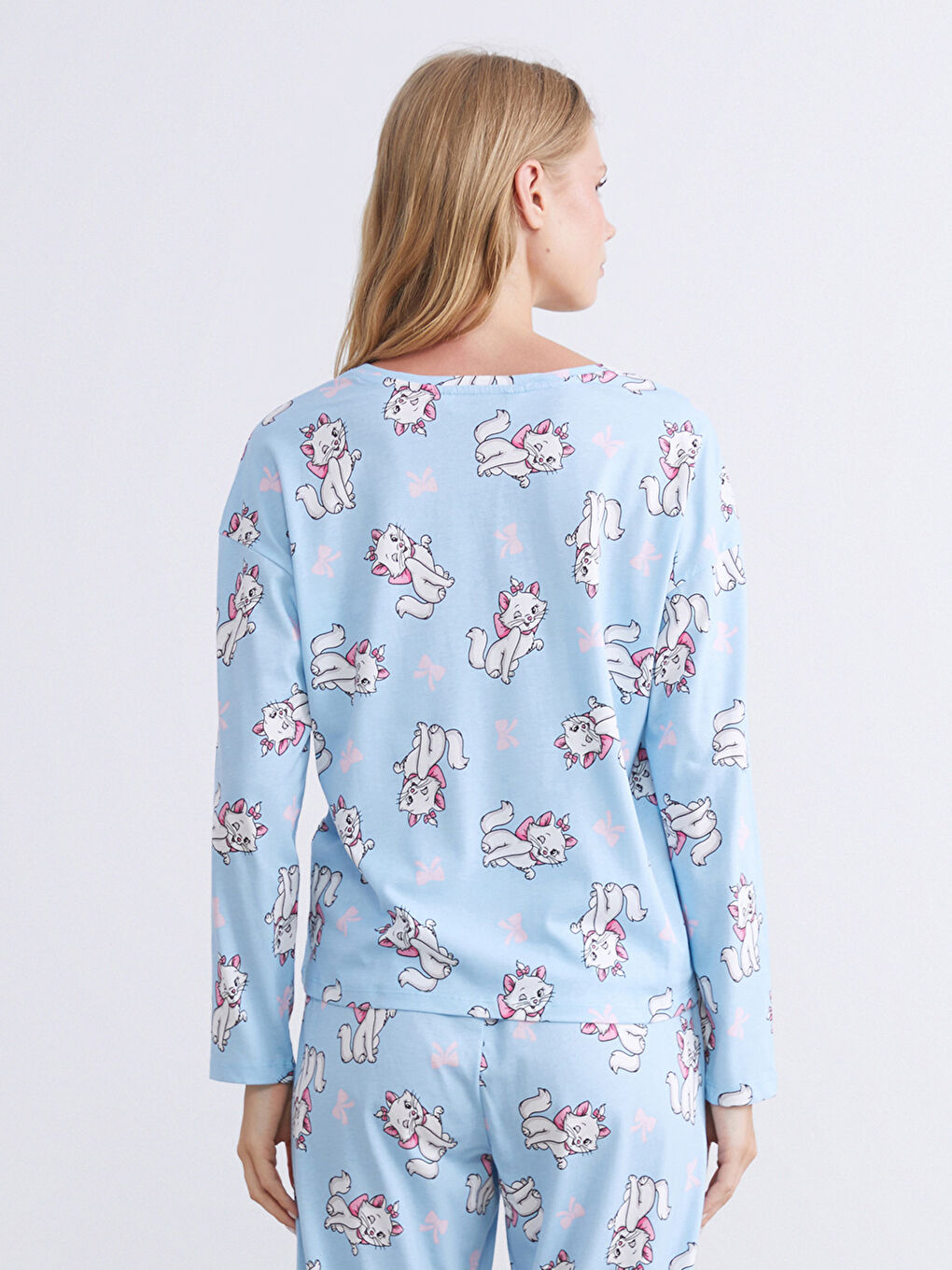 Mavi Bisiklet Yaka Aristocats Baskılı Kadın Pijama Üst-1
