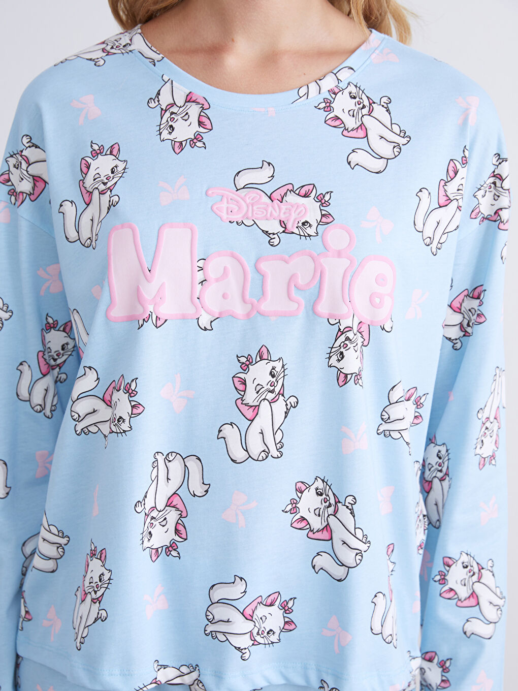 Mavi Bisiklet Yaka Aristocats Baskılı Kadın Pijama Üst-2