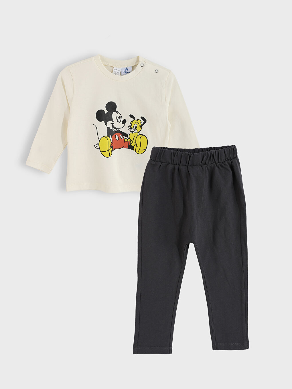 Crew Neck Mickey Mouse Printed Baby Boy Pants and Sweatshirt Set 2 Pack