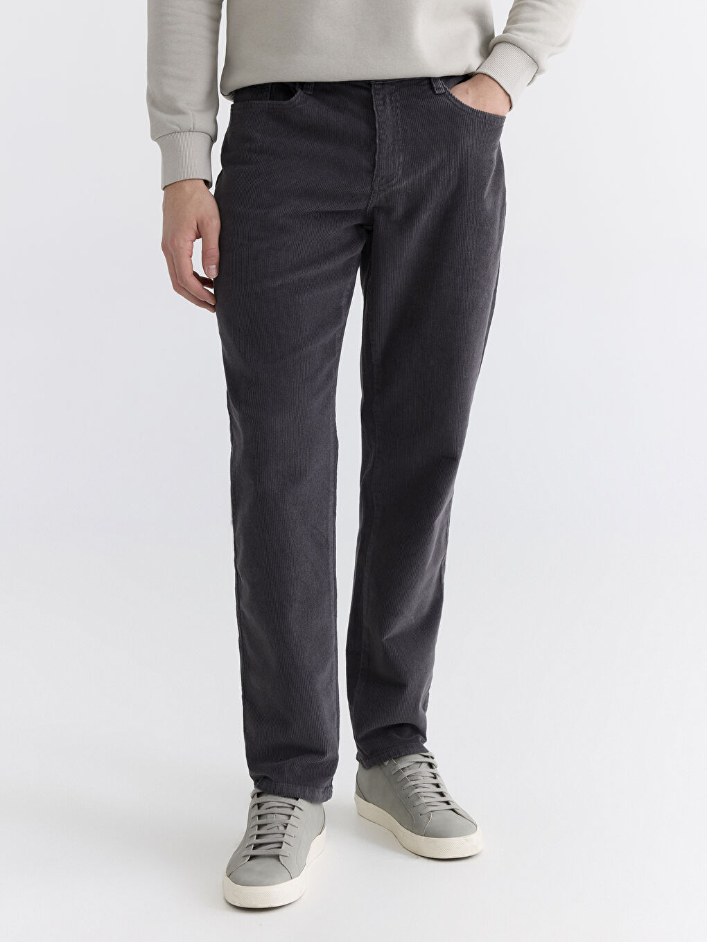Antrasit Standart Kalıp Kadife Erkek Chino Pantolon-1