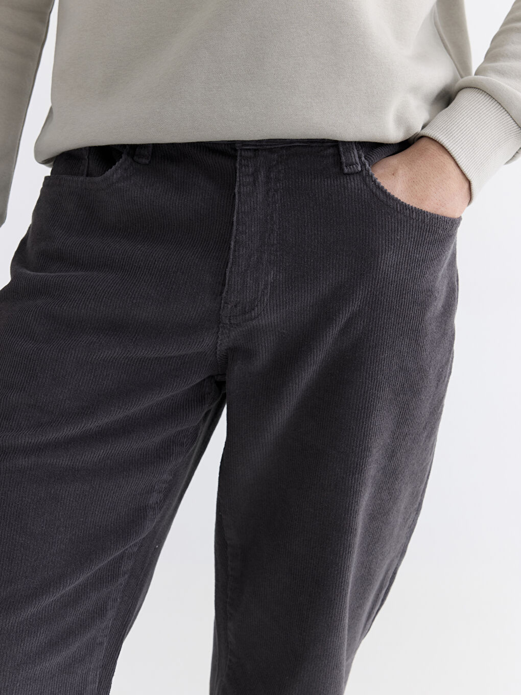 Antrasit Standart Kalıp Kadife Erkek Chino Pantolon-2