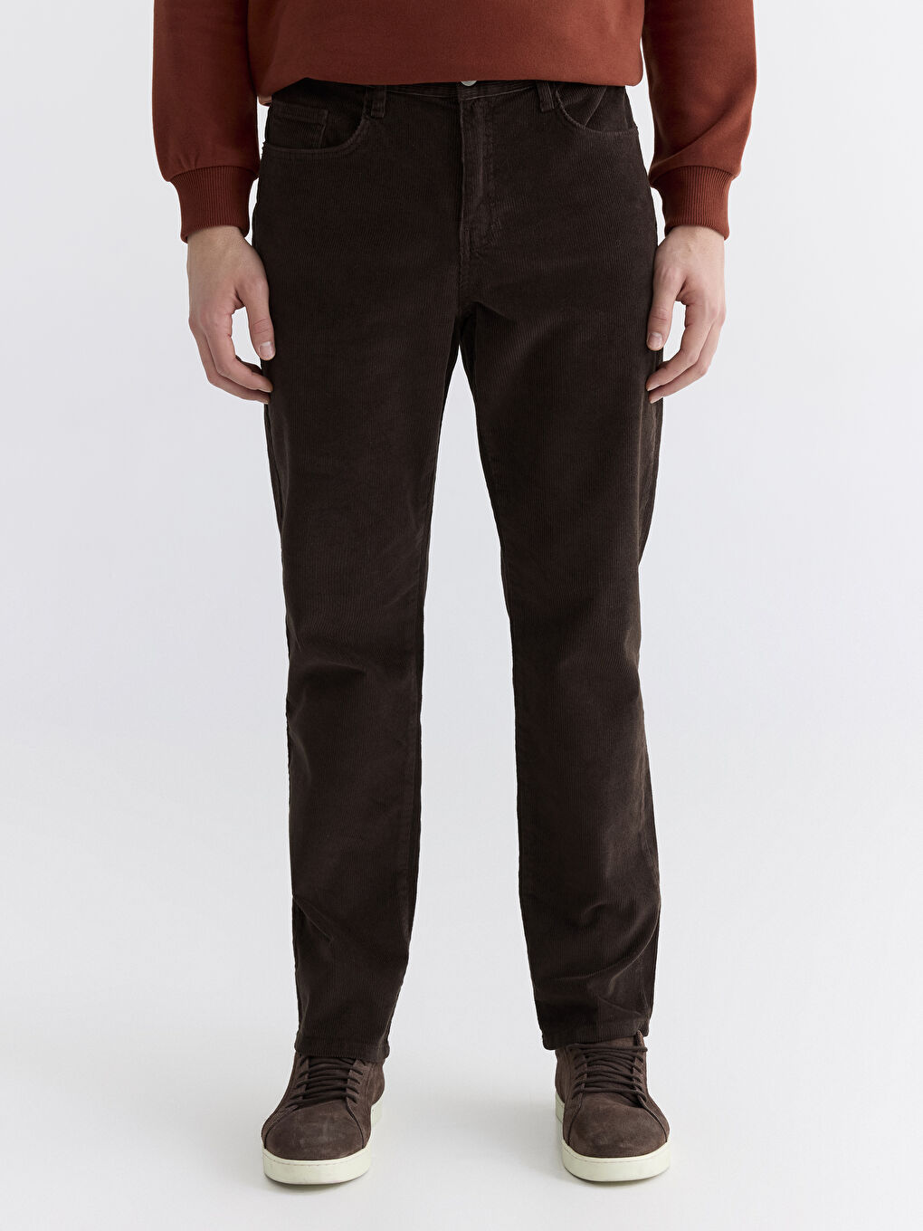 Kahverengi Standart Kalıp Kadife Erkek Chino Pantolon-1