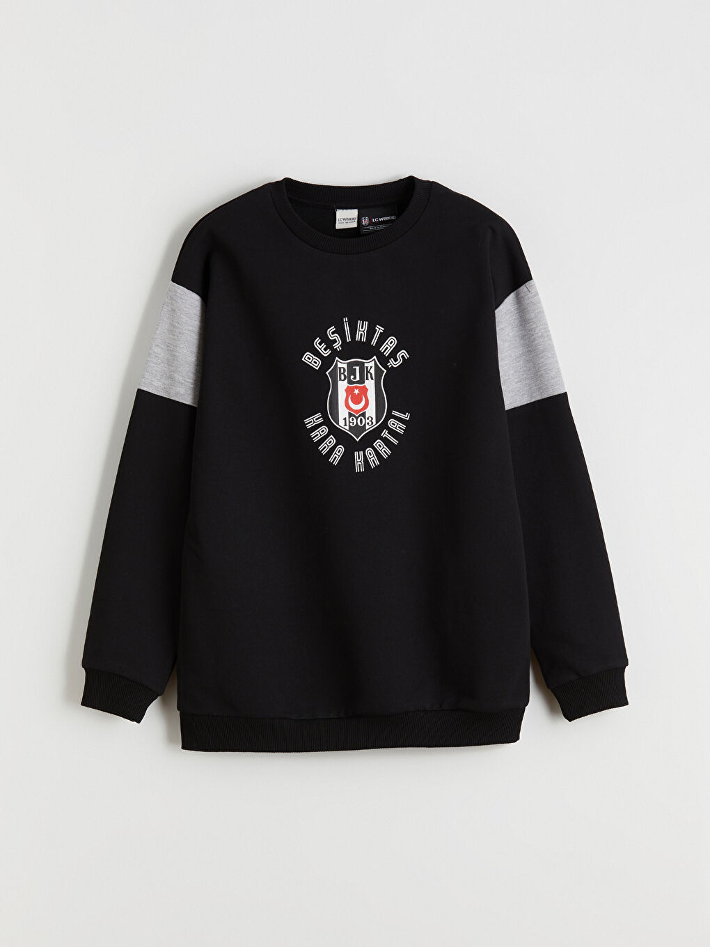 Siyah Bisiklet Yaka Beşiktaş Baskılı Erkek Çocuk Sweatshirt