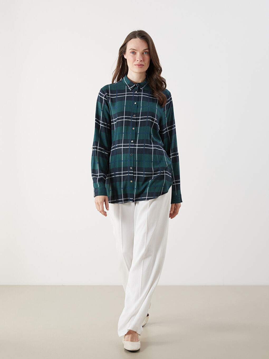 LCW Grace Plaid Women's Shirt -W56836Z8-LRR