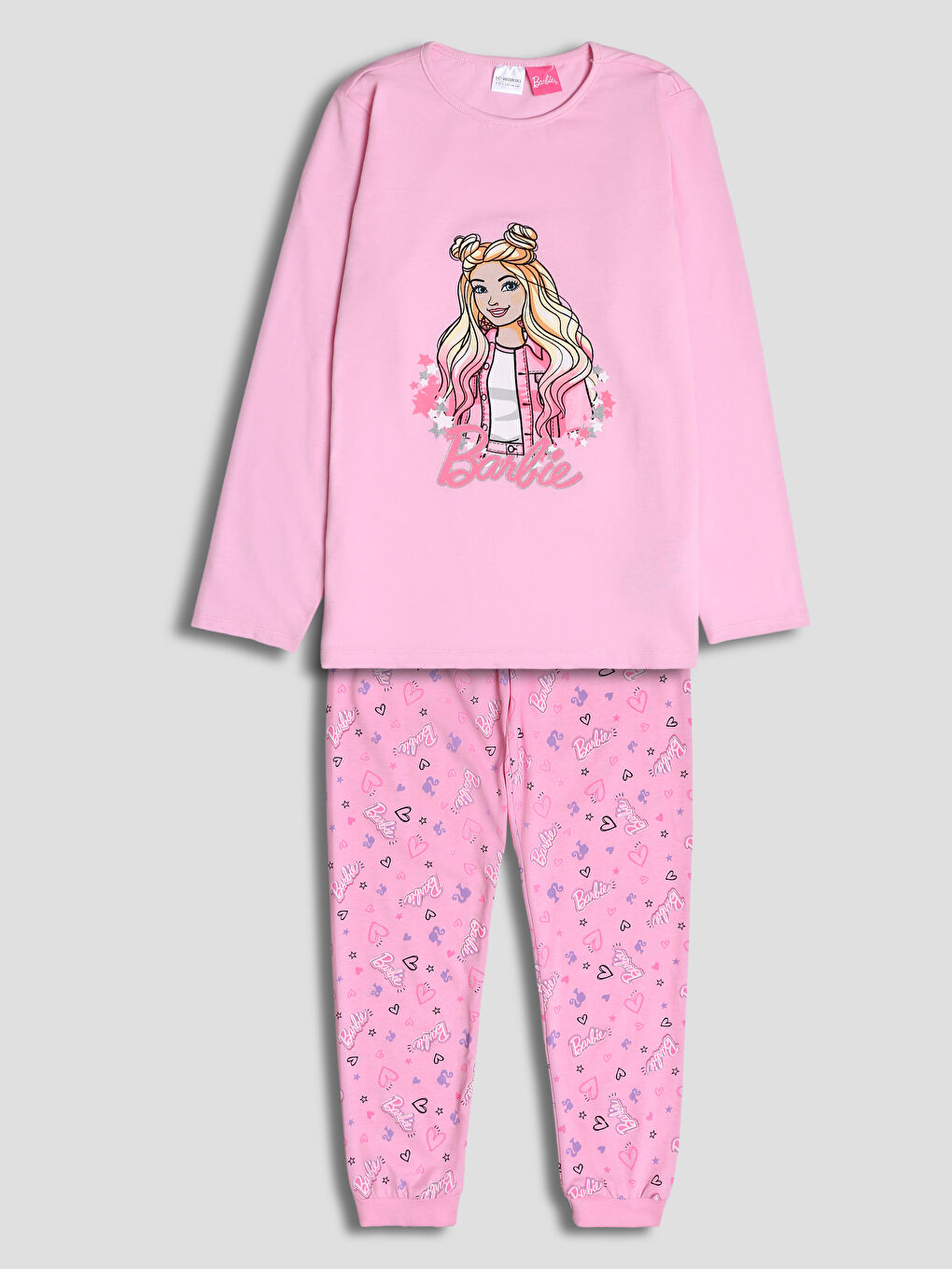 Crew Neck Barbie Printed Girls' Pyjama Set