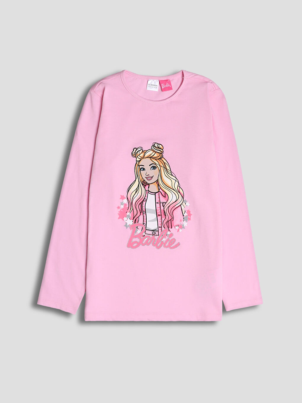 Crew Neck Barbie Printed Girls' Pyjama Set-1