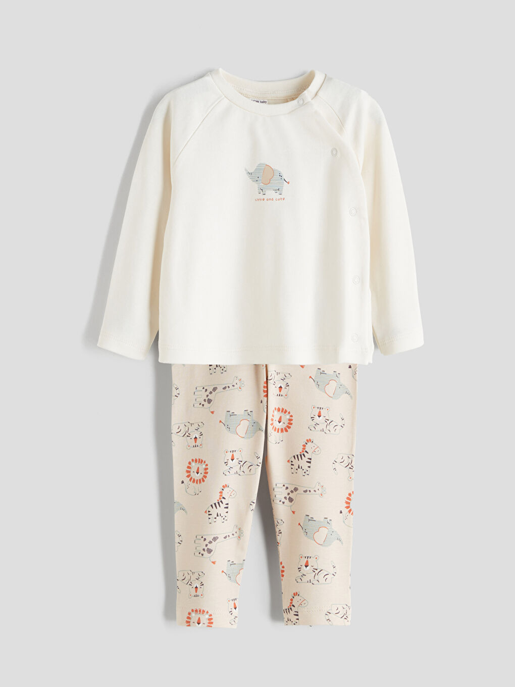 Bej Bisiklet Yaka Baskılı Kız Bebek Pijama Takımı