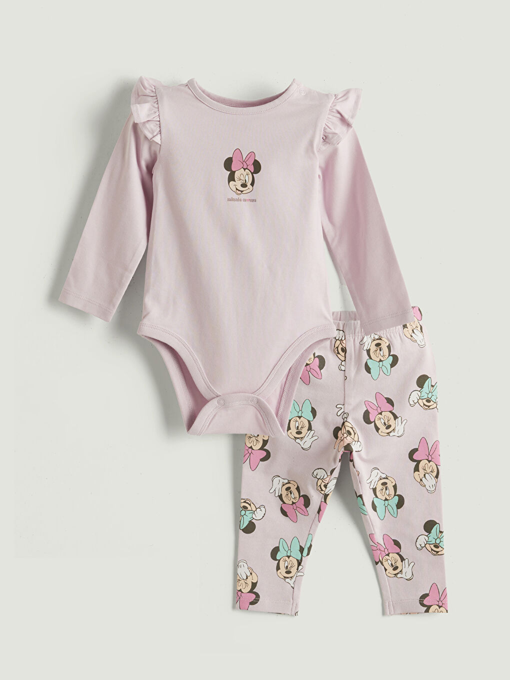 LCW baby Komplet Bodi sa drikerima i helanke za bebe devojčice sa štampom Mini Maus 2 komada -W56848Z1-PCX