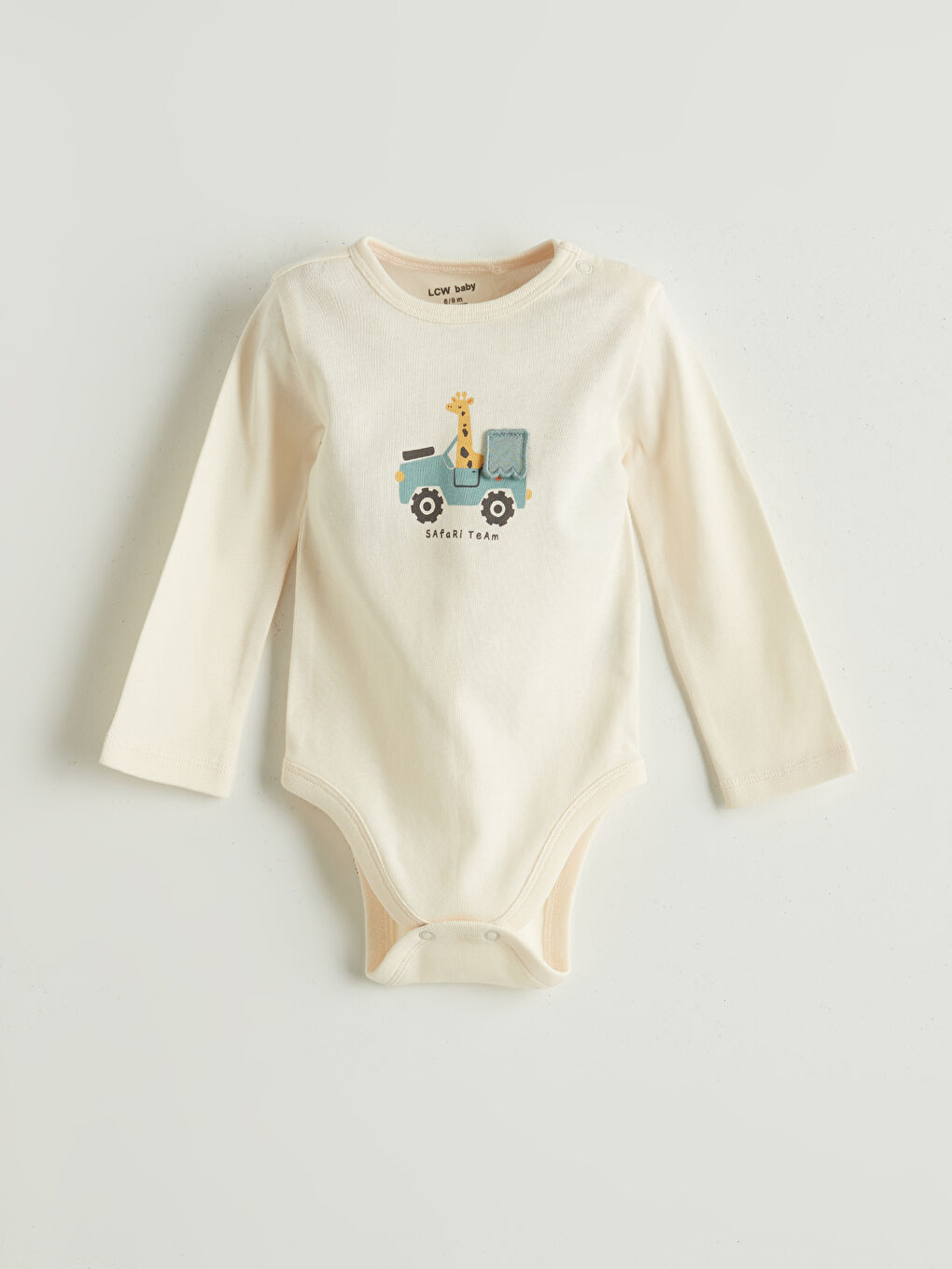 LCW baby Crew Neck Long Sleeve Printed Baby Boys' Snap Bodysuit and Pants 2 Pack Set -W56853Z1-YG7