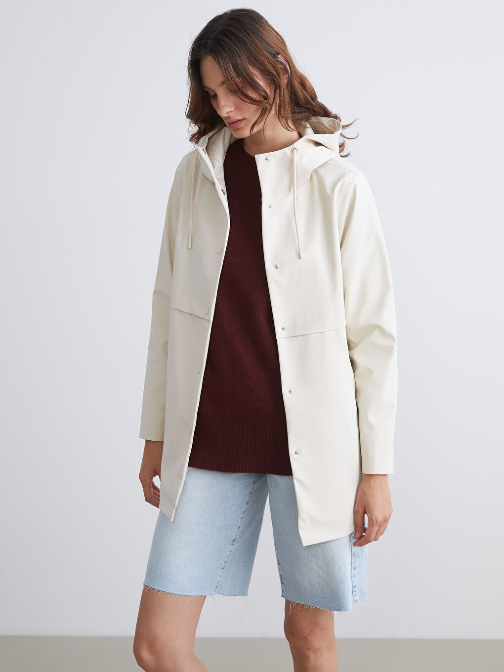 LCW Vision Hooded Faux Leather Women's Raincoat -W56867Z8-SB4