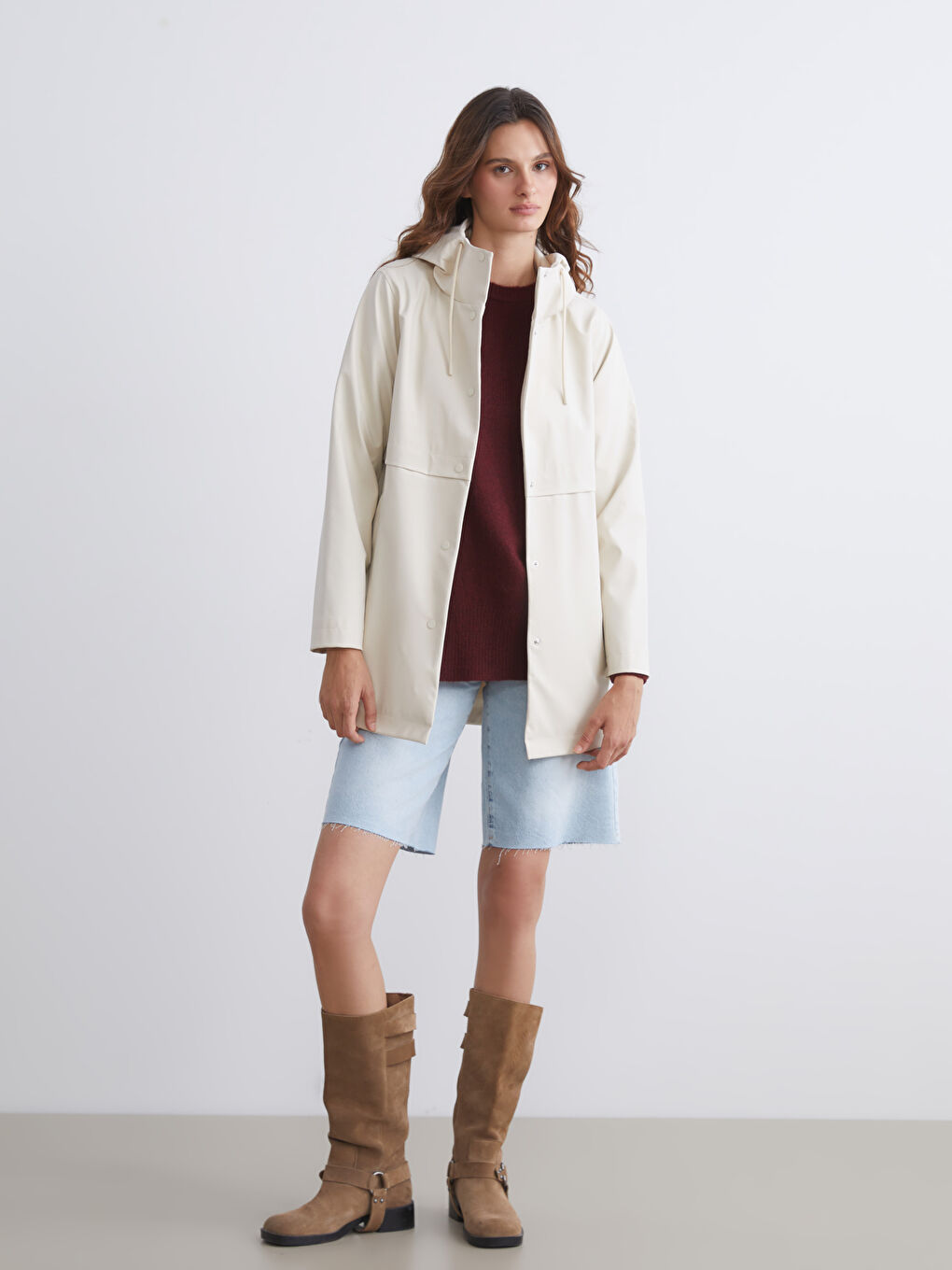 LCW Vision Hooded Faux Leather Women's Raincoat -W56867Z8-SB4