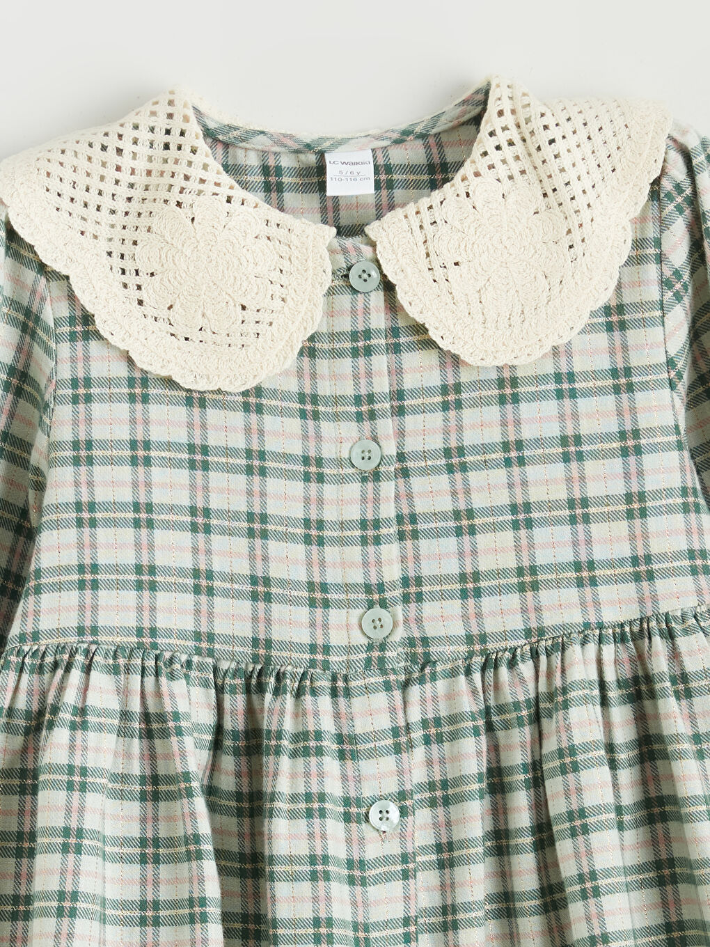 Peter Pan Collar Plaid Pattern Flannel Girls' Dress-1