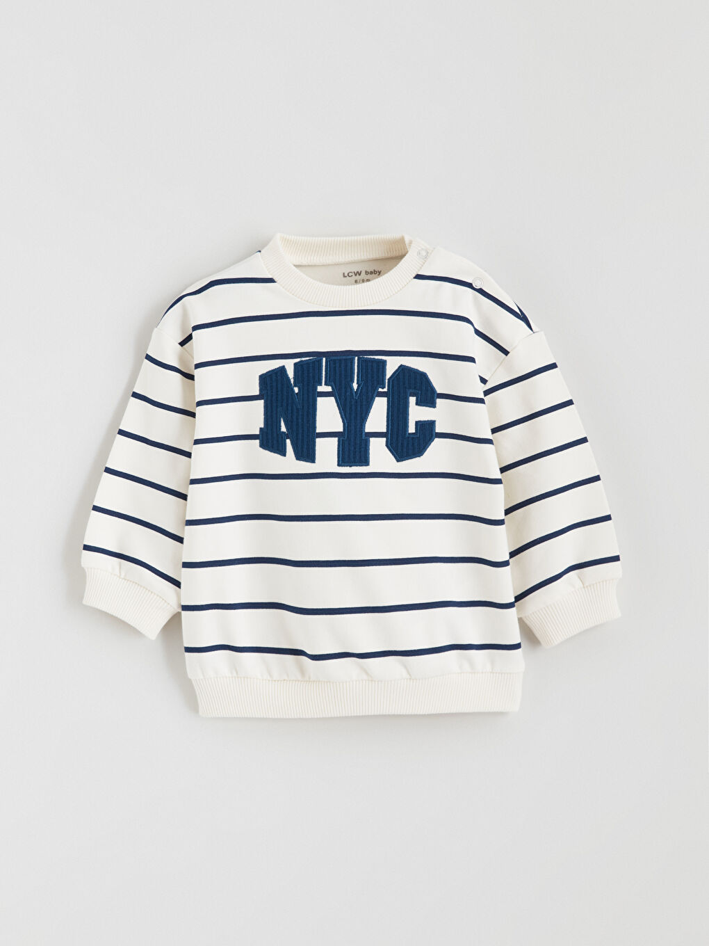 Ekru Bisiklet Yaka Nakışlı Erkek Bebek Sweatshirt