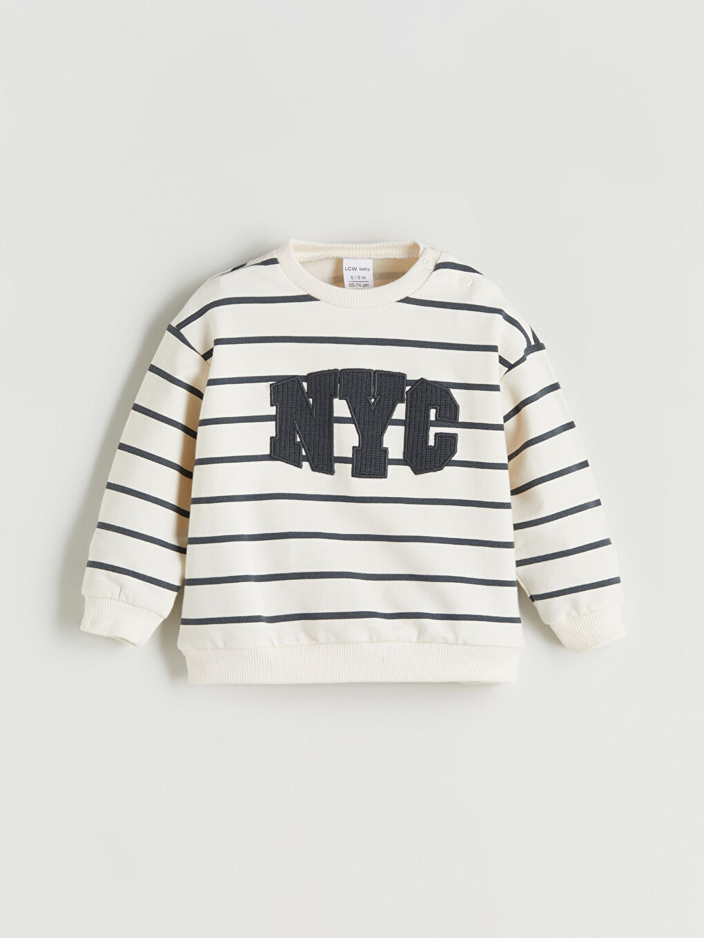 Ekru Bisiklet Yaka Nakışlı Erkek Bebek Sweatshirt