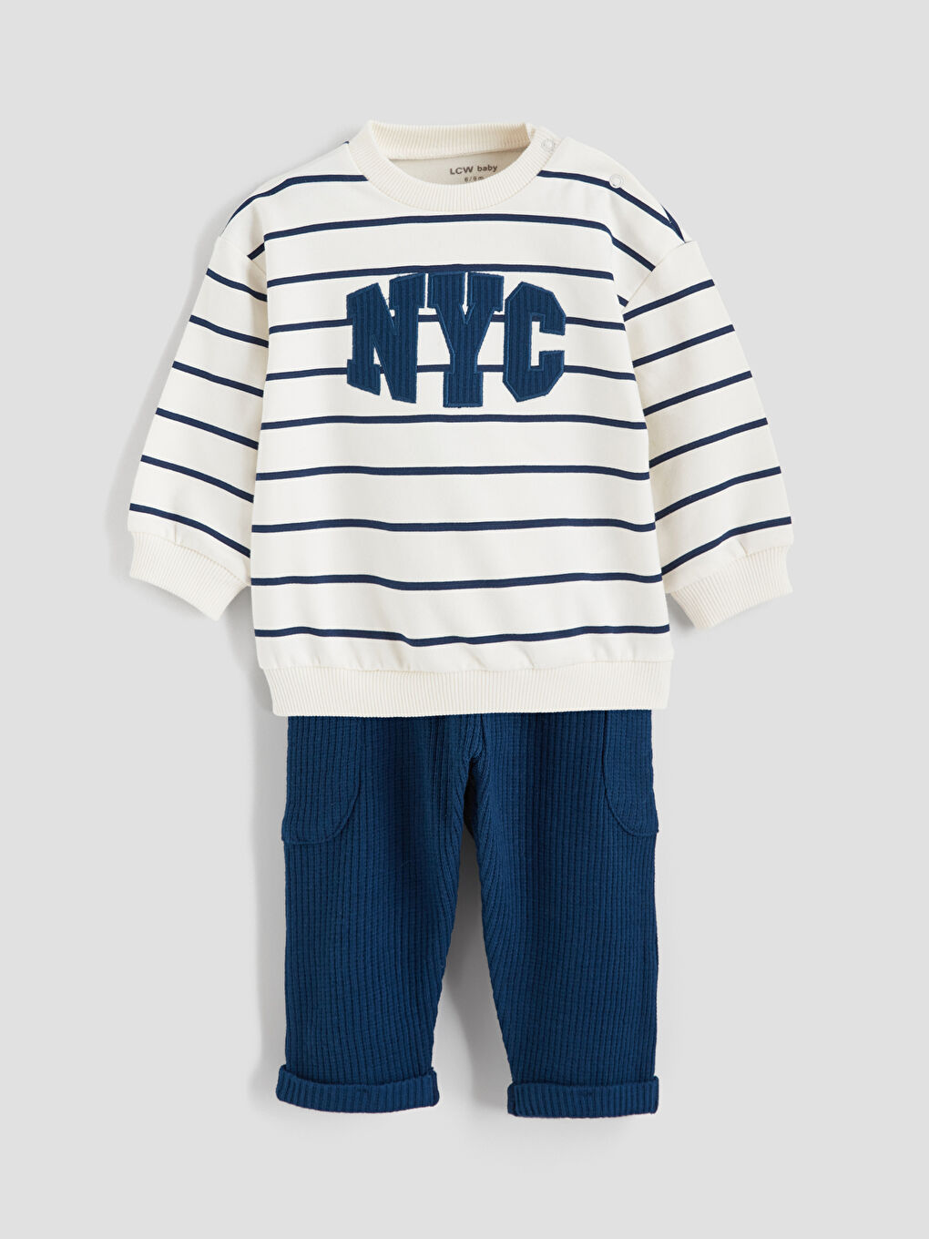 Ekru Nakışlı Erkek Bebek Sweatshirt ve Pantolon-2