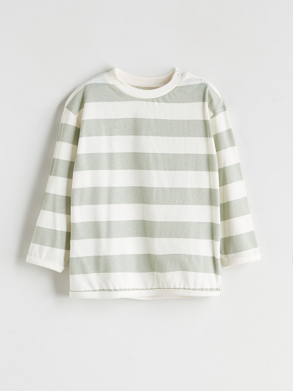 Ekru Bisiklet Yaka Çizgili Erkek Bebek Tişört