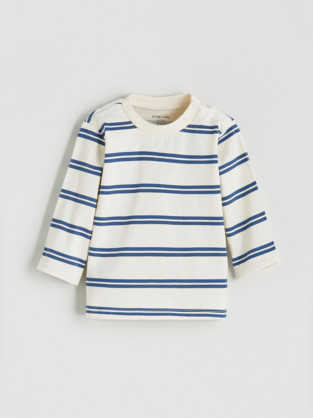 Ekru Bisiklet Yaka Çizgili Erkek Bebek Sweatshirt ve Pantolon 2'li-1