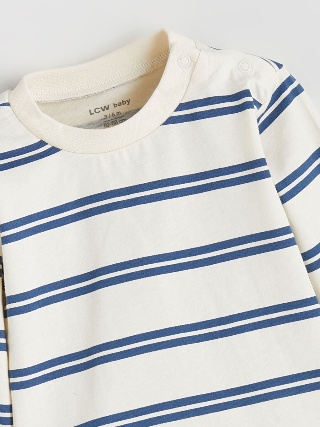 Ekru Bisiklet Yaka Çizgili Erkek Bebek Sweatshirt ve Pantolon 2'li-2