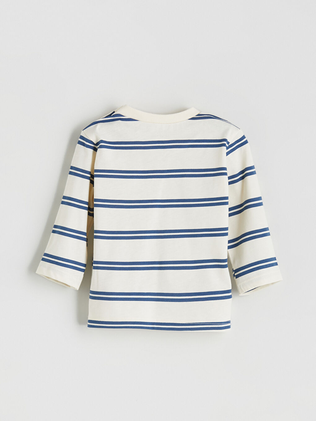 Ekru Bisiklet Yaka Çizgili Erkek Bebek Sweatshirt ve Pantolon 2'li-3