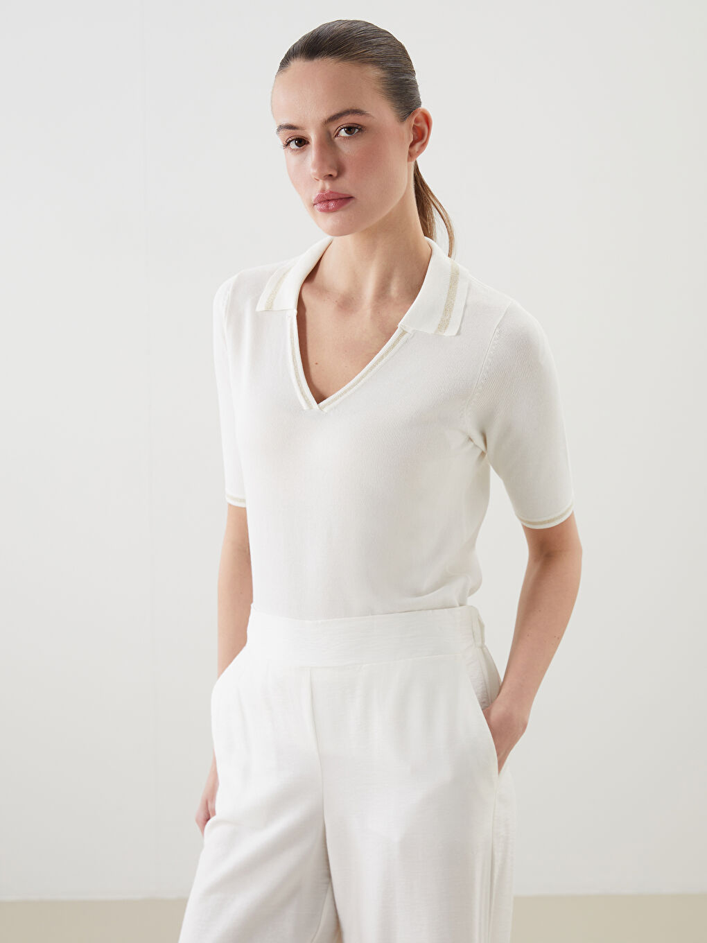 Polo Neck Women's Knitwear Sweater