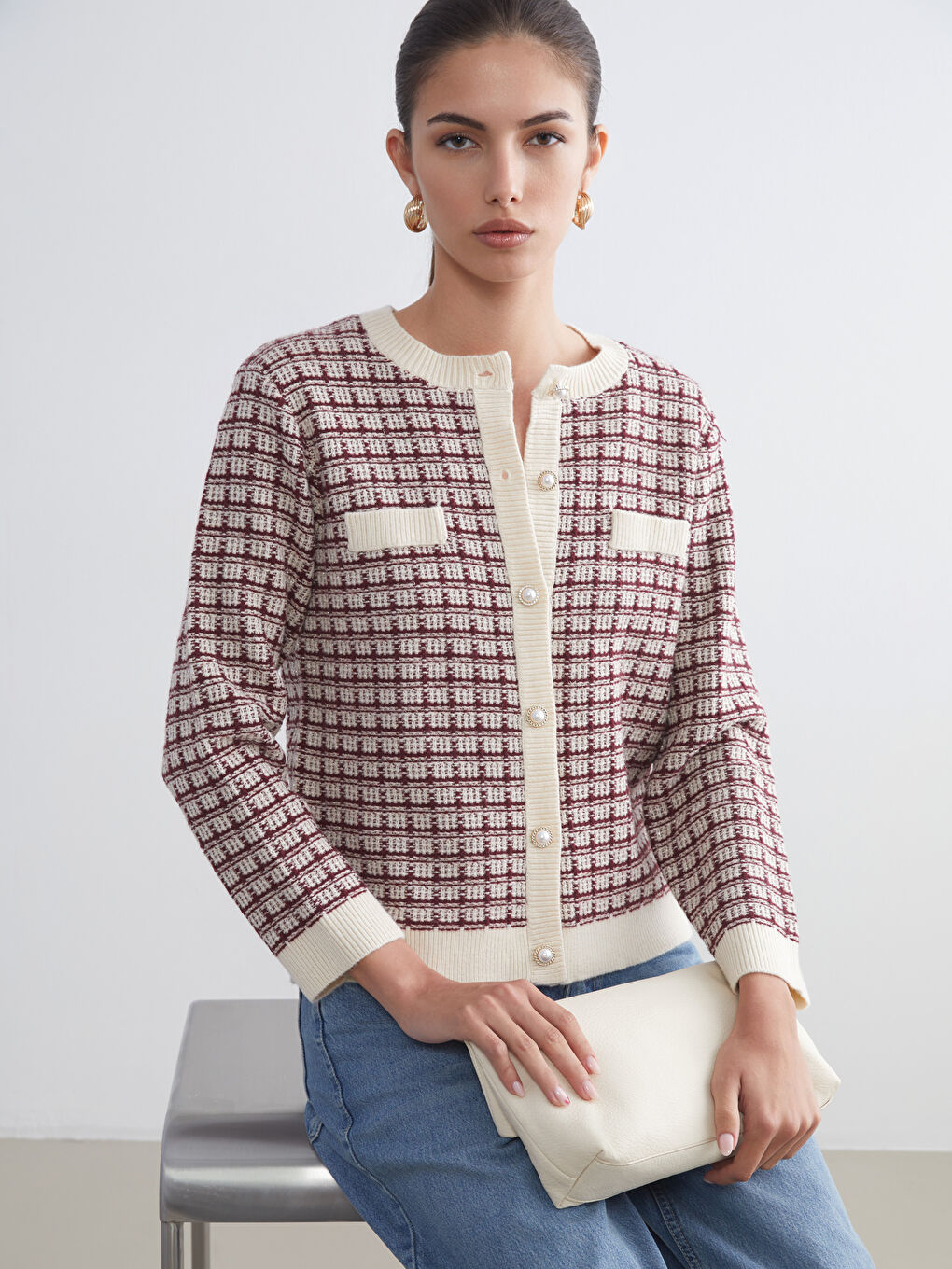 LCWAIKIKI Classic Crew Neck Patterned Women's Knitwear Cardigan -W56985Z8-MJA