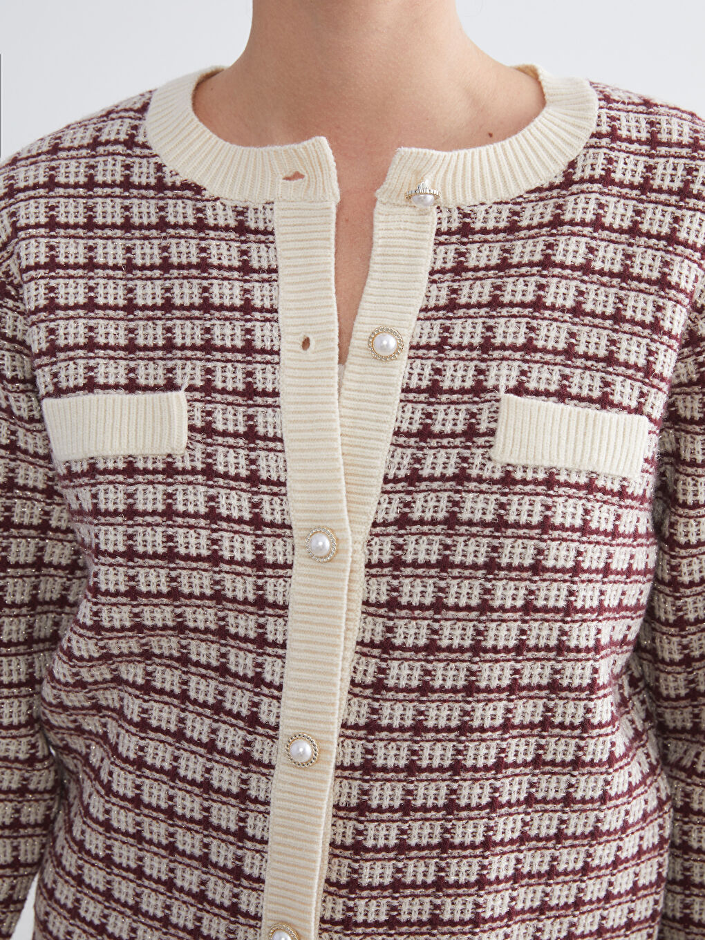 LCWAIKIKI Classic Crew Neck Patterned Women's Knitwear Cardigan -W56985Z8-MJA