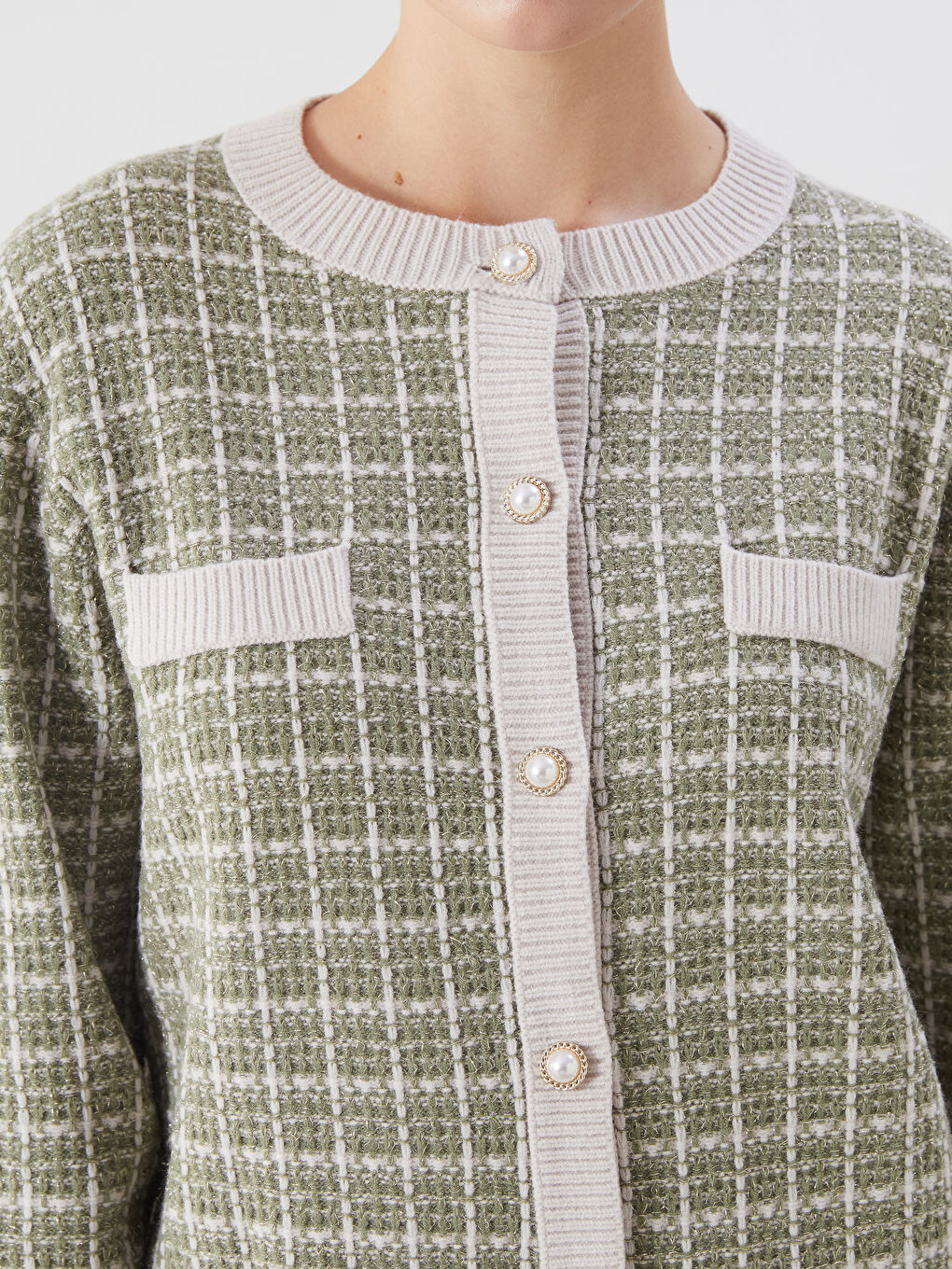 LCWAIKIKI Classic Crew Neck Patterned Women's Knitwear Cardigan -W56985Z8-MKD