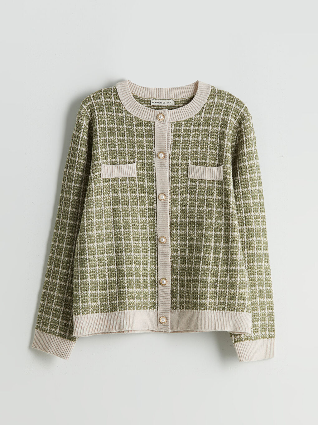 LCWAIKIKI Classic Crew Neck Patterned Women's Knitwear Cardigan -W56985Z8-MKD