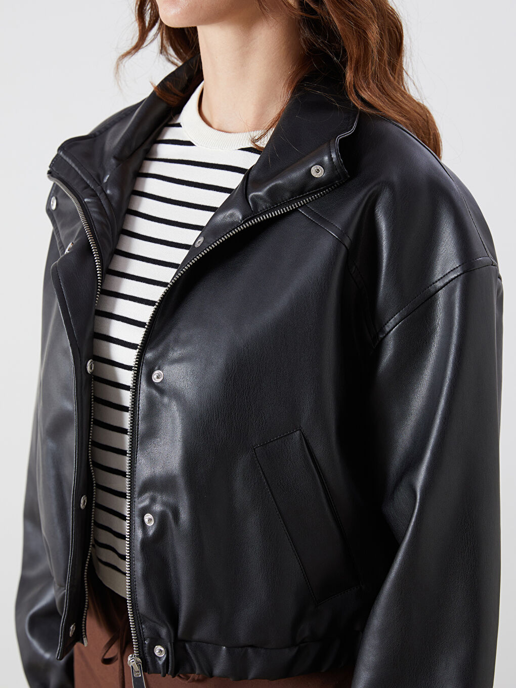 LCW Vision Woman BLACK Faux Leather Jacket -W56987Z8-CVL