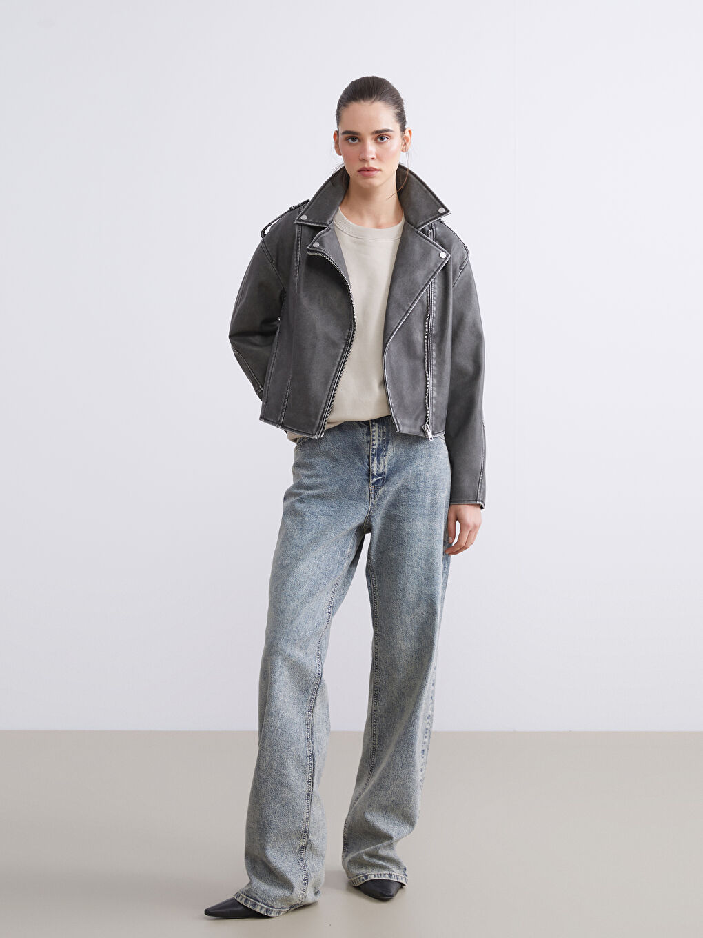 LCW Vision Biker Neck Women's Faux Leather Jacket -W56990Z8-KSK