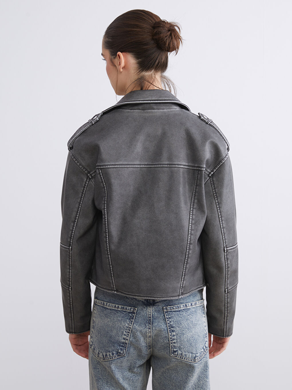 LCW Vision Biker Neck Women's Faux Leather Jacket -W56990Z8-KSK