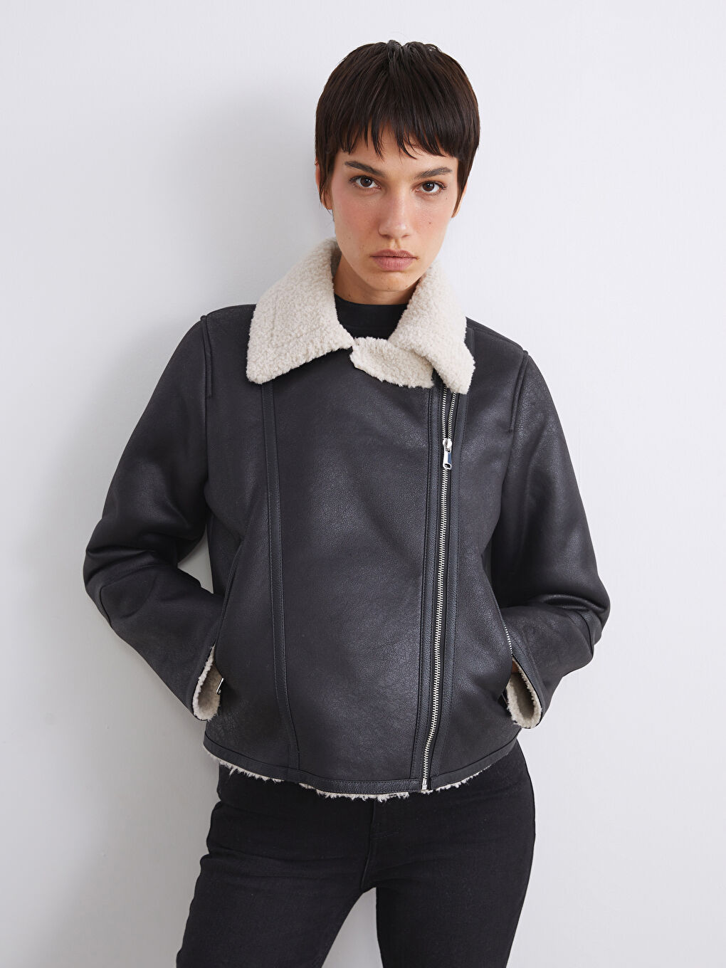 Shirt Collar Long Sleeve Women's Suede Coats