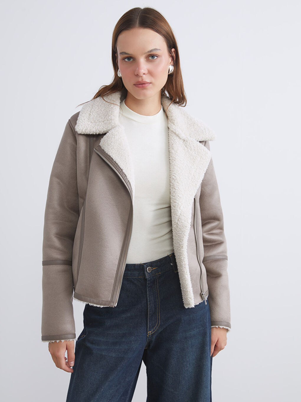 Shirt Collar Long Sleeve Women's Suede Coats