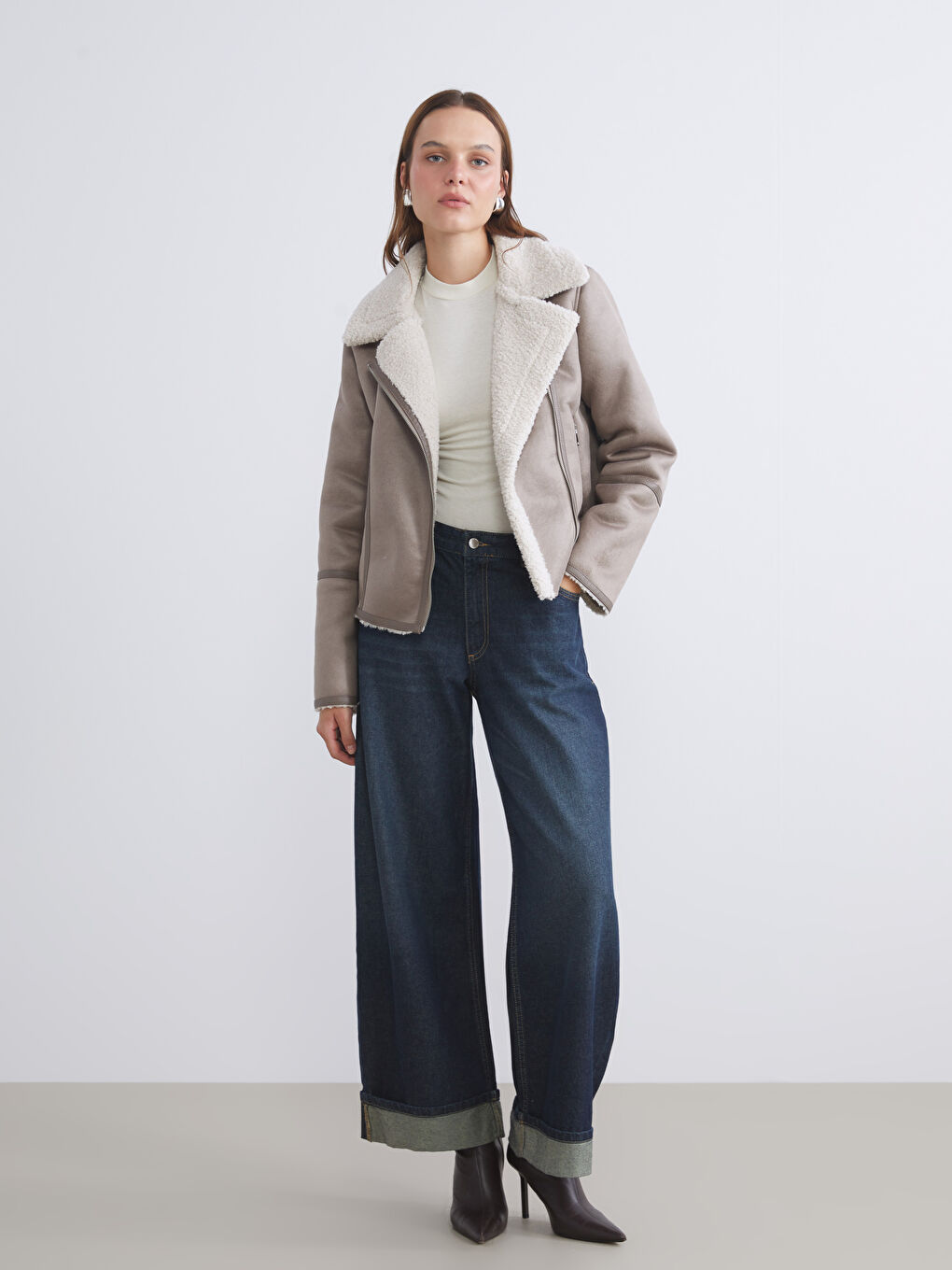 Shirt Collar Long Sleeve Women's Suede Coats-1