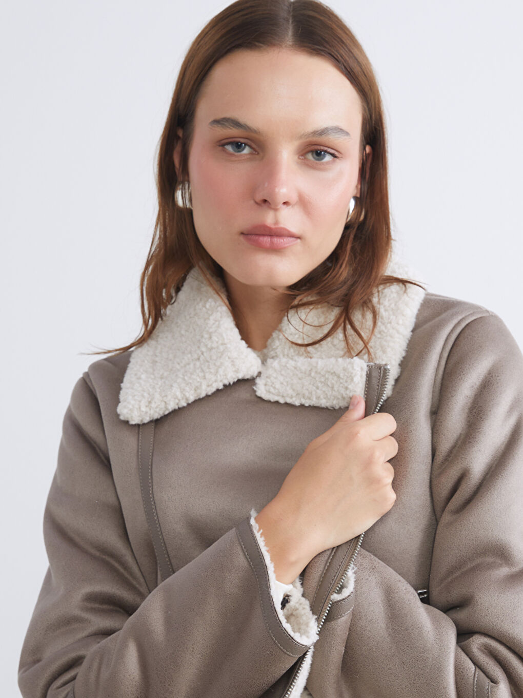 Shirt Collar Long Sleeve Women's Suede Coats-2