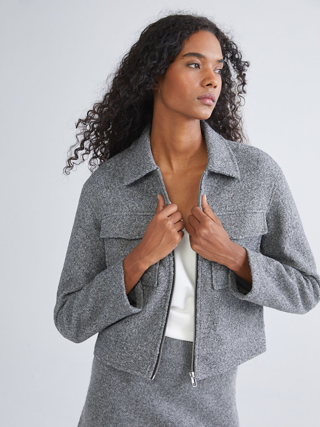 LCW Vision Collared Neck Women's Cachet Overcoat -W57003Z8-JMD