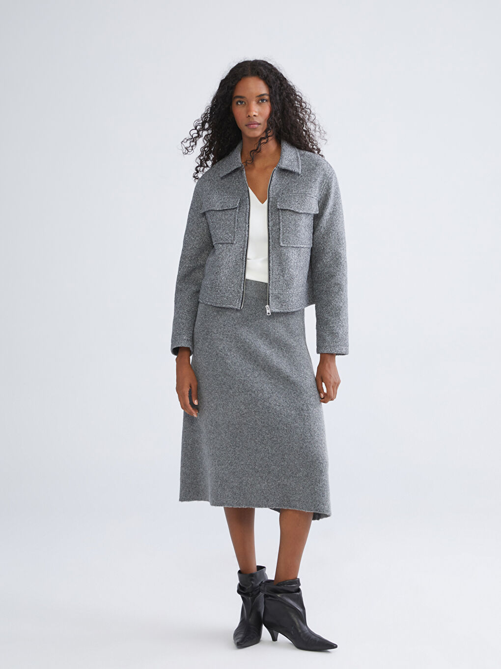 LCW Vision Collared Neck Women's Cachet Overcoat -W57003Z8-JMD