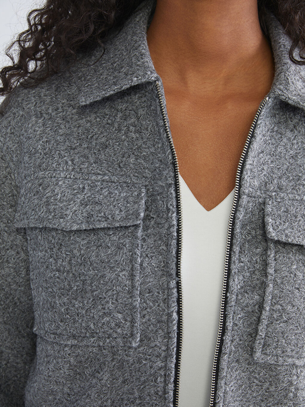 LCW Vision Collared Neck Women's Cachet Overcoat -W57003Z8-JMD