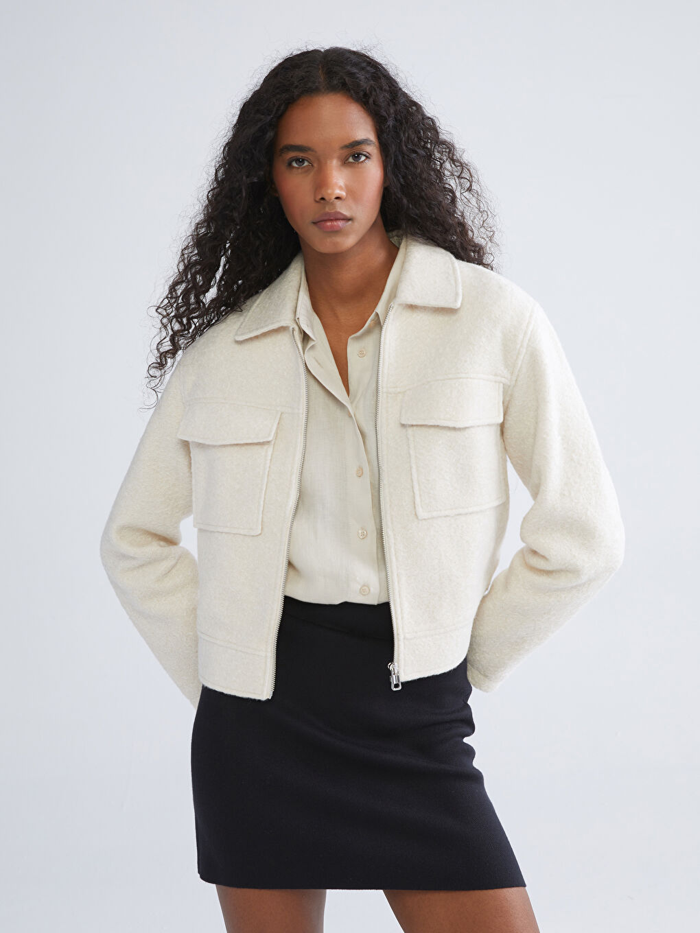 LCW Vision Collared Neck Women's Cachet Overcoat -W57003Z8-R9J