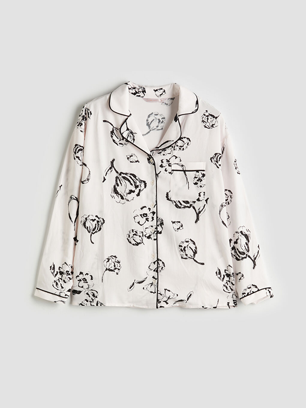 Bej Gömlek Yaka Baskılı Kadın Pijama Üstü