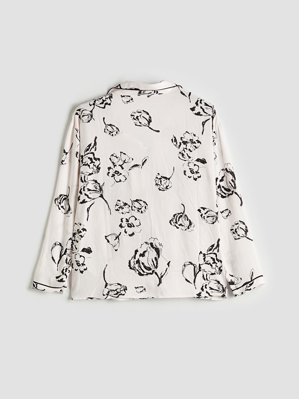 Bej Gömlek Yaka Baskılı Kadın Pijama Üstü-1