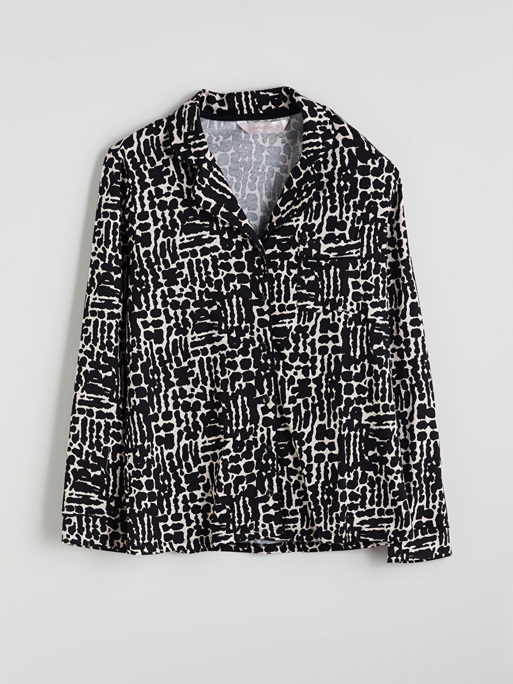 Pembe Gömlek Yaka Desenli Kadın Pijama Üst