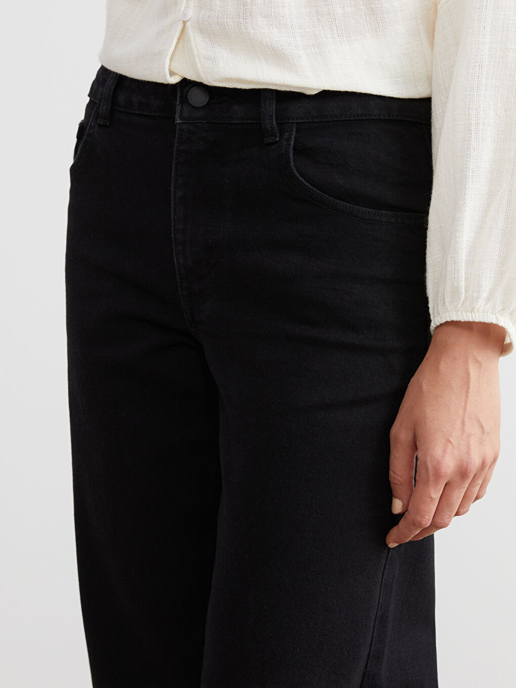 Siyah Wideleg Kadın Jean Pantolon-2