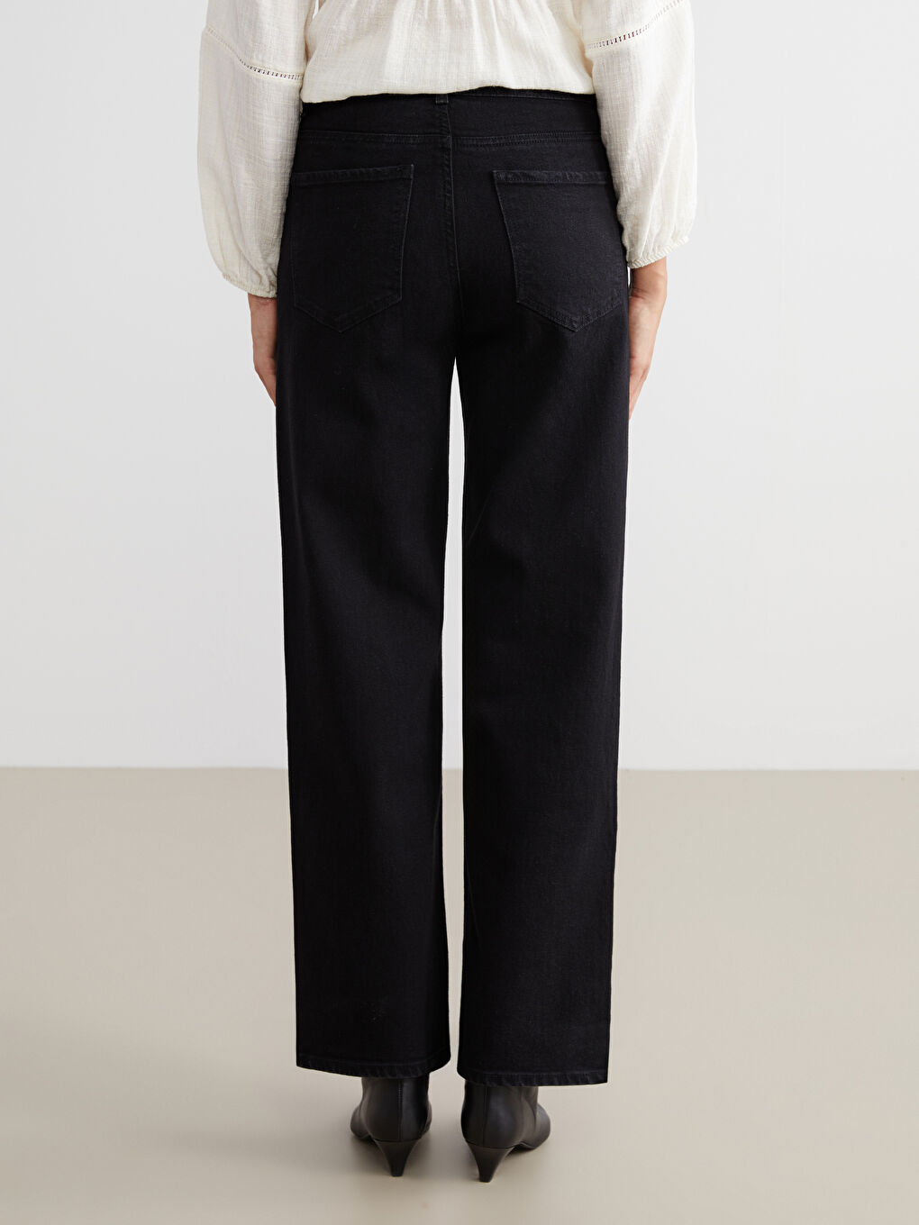 Siyah Wideleg Kadın Jean Pantolon-3