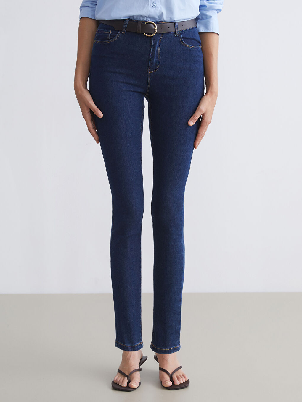 İndigo Beli Kemerli Mercury Skinny Fit Kadın Jean Pantolon-1