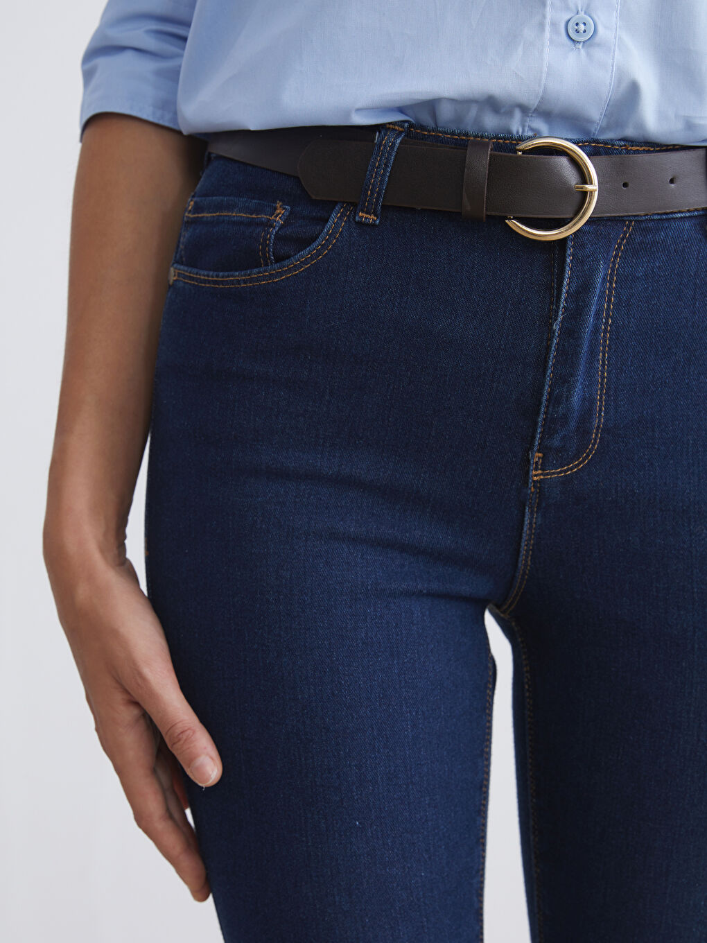 İndigo Beli Kemerli Mercury Skinny Fit Kadın Jean Pantolon-2