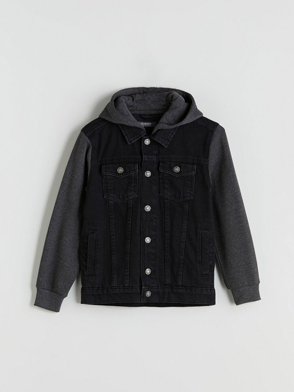 Siyah Kapüşonlu Erkek Çocuk Jean Ceket-2