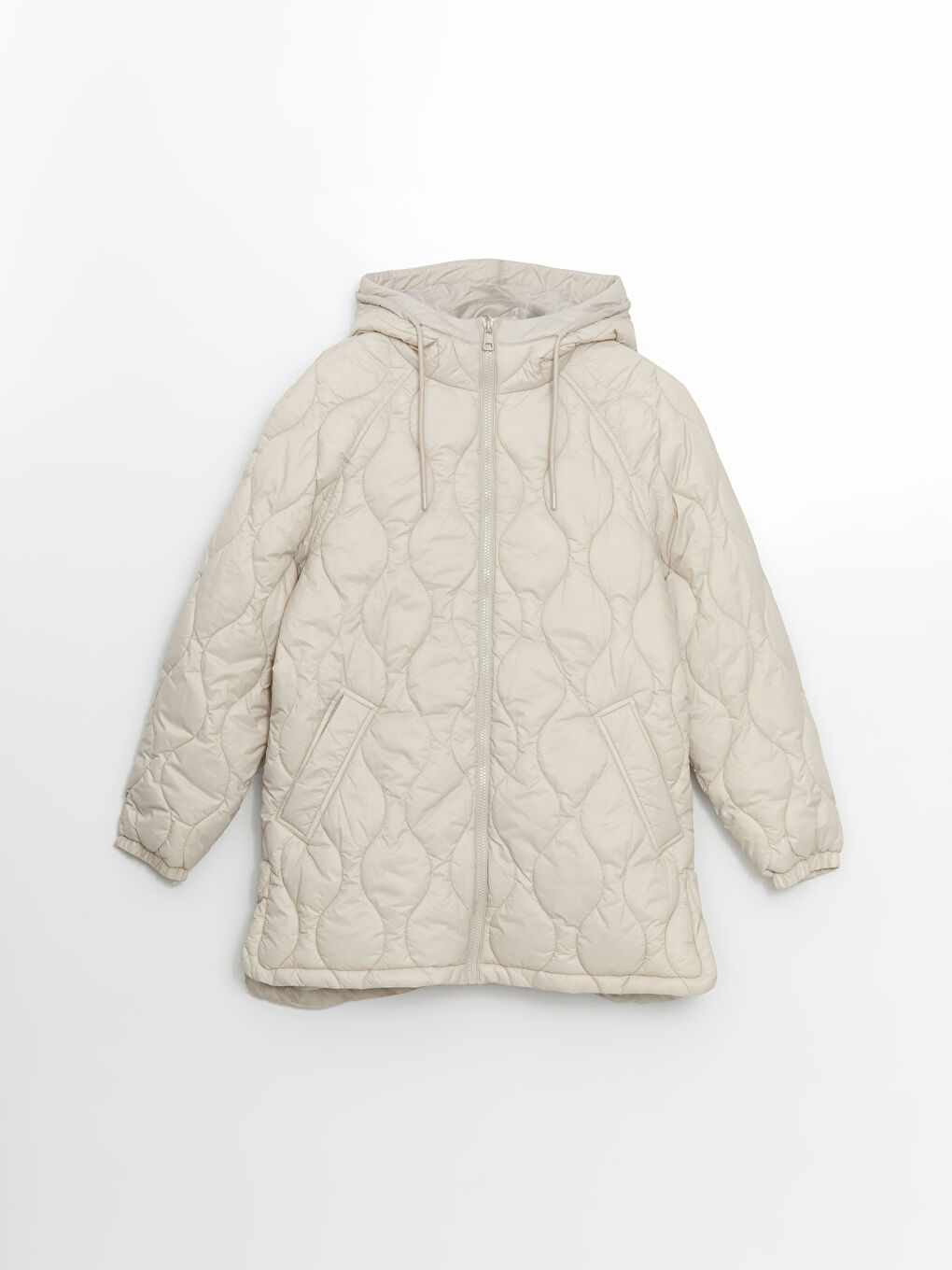 Bej Kapüşonlu Kapitone Kadın Şişme Mont-5